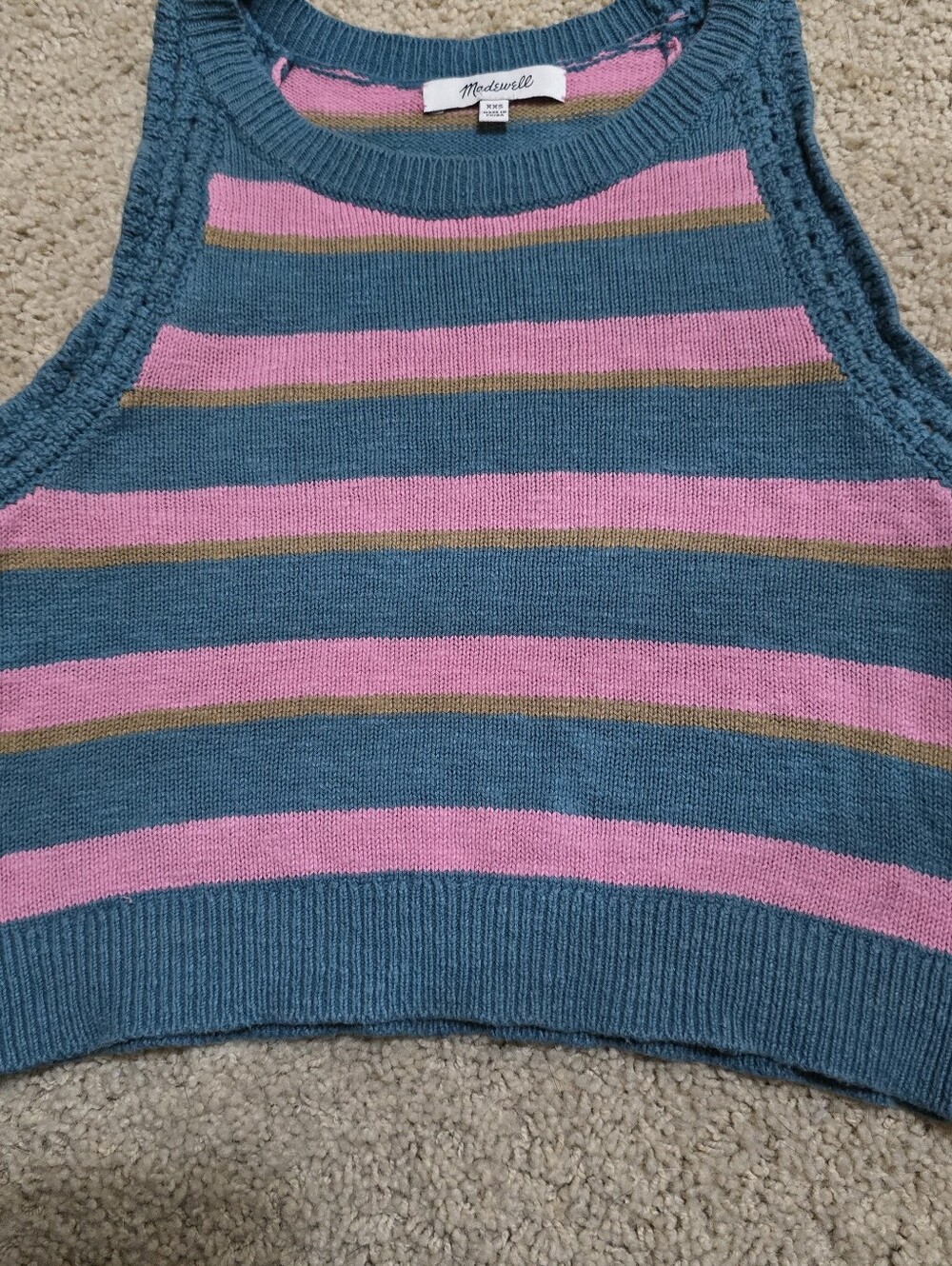 Madewell Striped Knit Tank Sweater — Teal, Pink & Brown